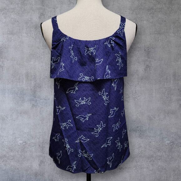 Forever 21 Bird Blouse Womens Sz‎ S Blue Polka Dot Ruffle Sleeveless Tank Top - Picture 4 of 6